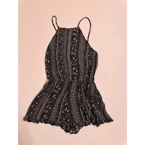 American Eagle Women's Black/White Romper Gold Embellishments Size M Viscose - Picture 1 of 6